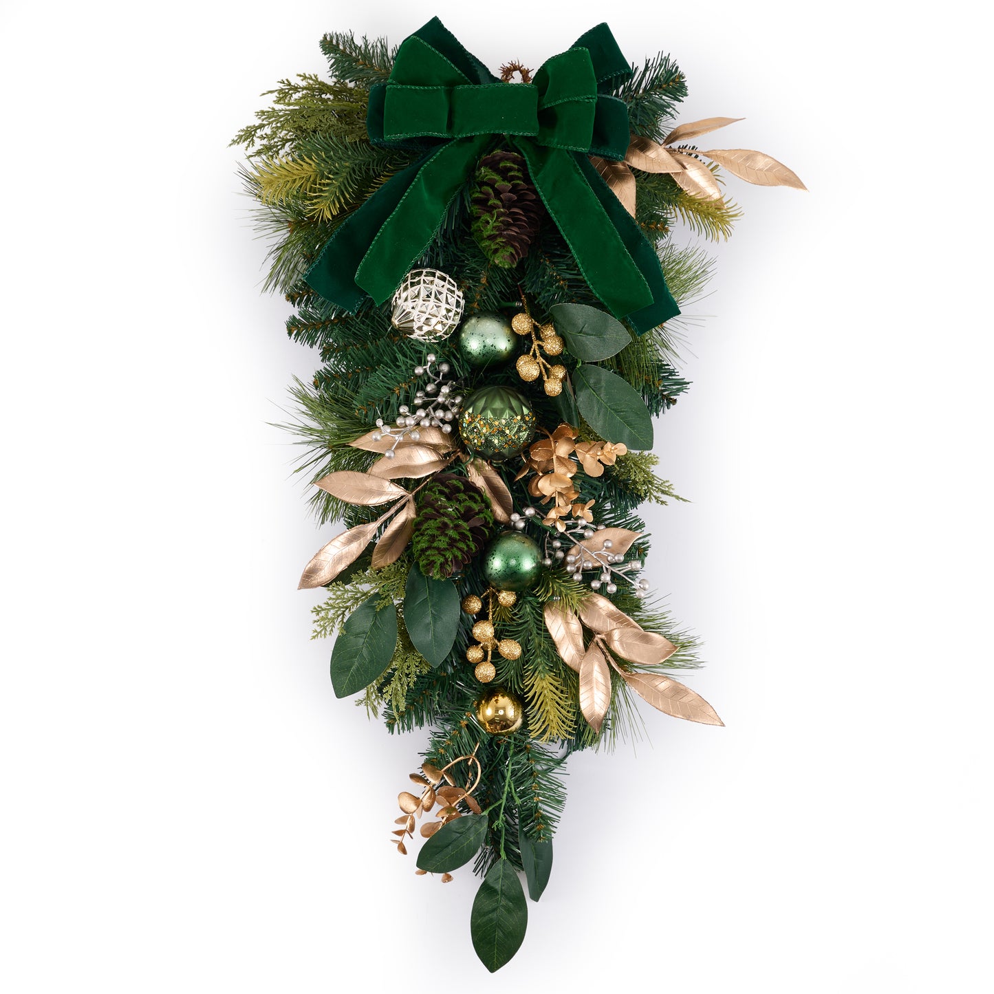 DecorbyHannah 24" Christmas Teardrop Swag Decorations with Lights for Door