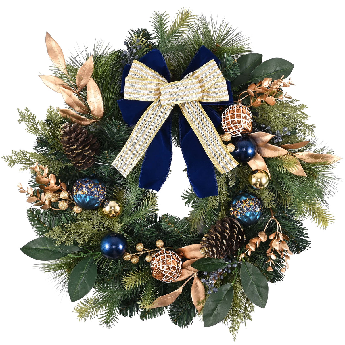 DecorbyHannah 20" Prelit Christmas Wreath for Front Door with Light (Blue)