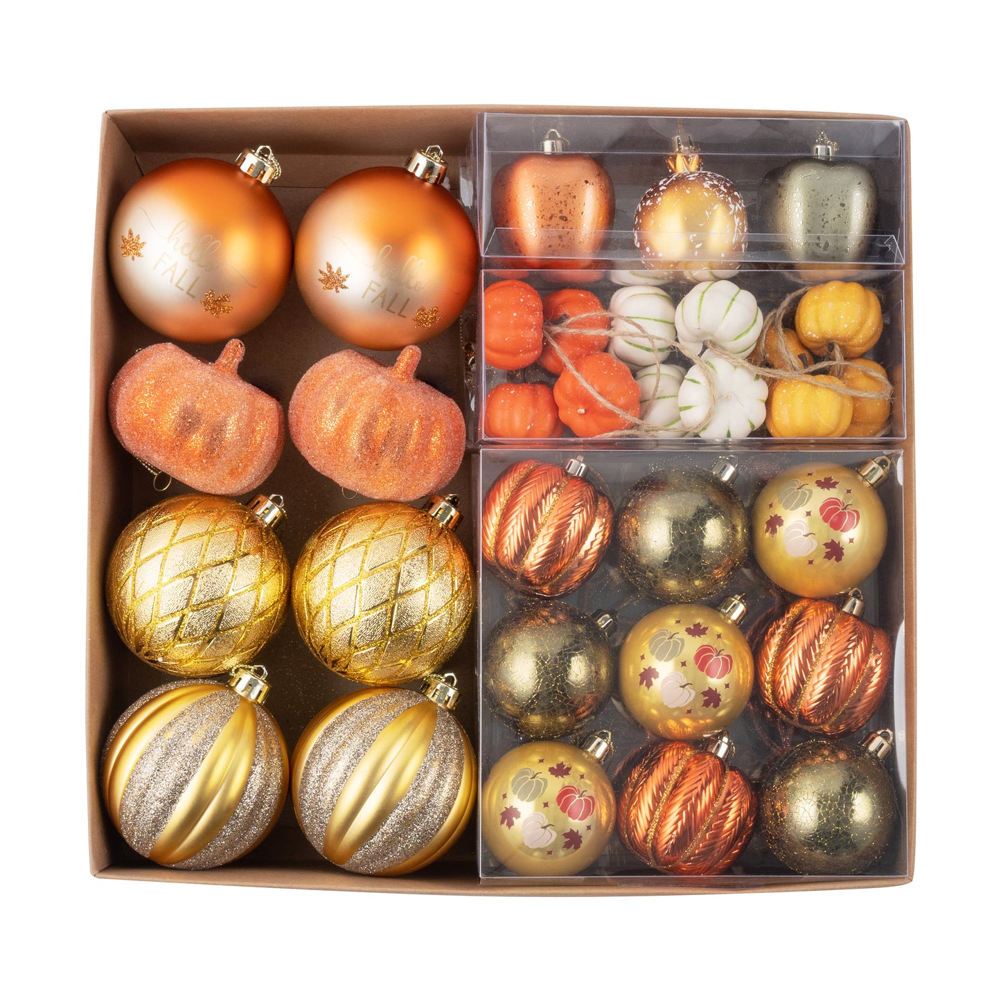 DecorbyHannah Fall Ornaments Decorations for Tree Gold Orange 60ct