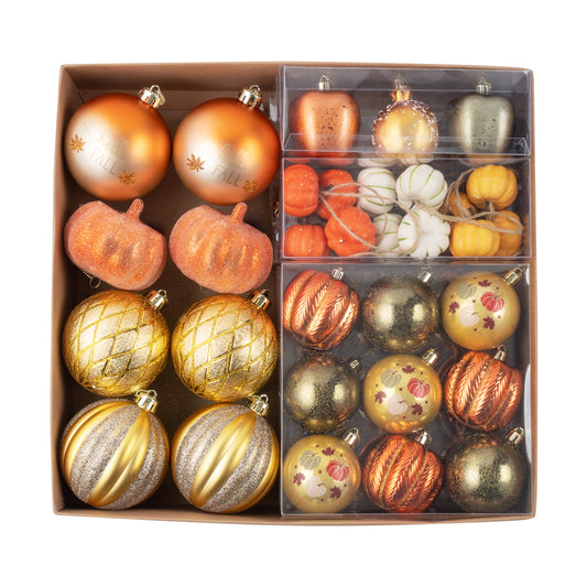DecorbyHannah Fall Ornaments Decorations for Tree Gold Orange 60ct