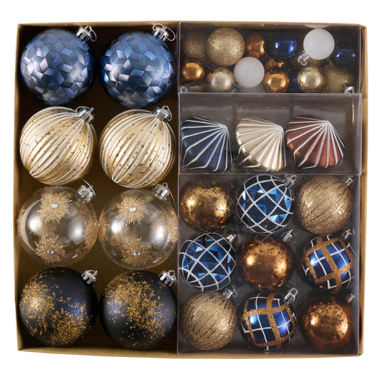 DecorbyHannah Christmas Ornaments Set, 60ct Shatterproof Blue Copper Gold Christmas Ornaments for Xmas Tree, Assorted Decorative Hanging Plastic Ball Bulk for Xmas Home Party Decor