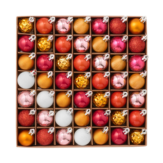 DecorbyHannah Mini Fall Ornaments Tree Decorations for Home, 49ct 1.18inches Autumn Orange Pink Gold Halloween Ornaments for Small Tree, Cute Shatterproof Hanging Ball Ornament for Indoor Table Decor