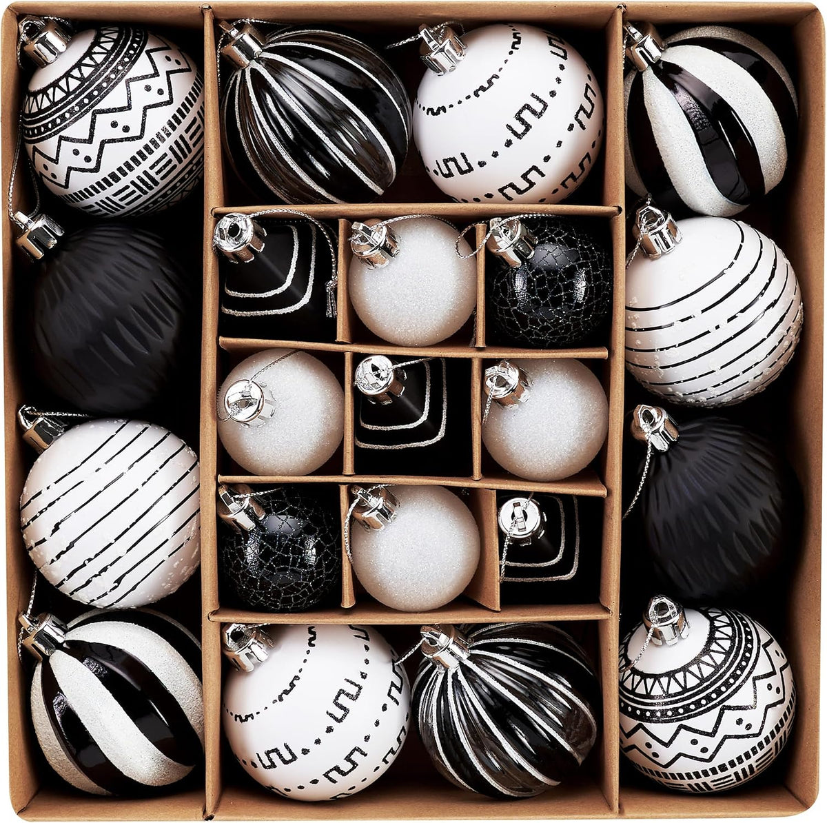 DecorbyHannah 21ct Black and White Christmas Ornaments Set Tree Decorations