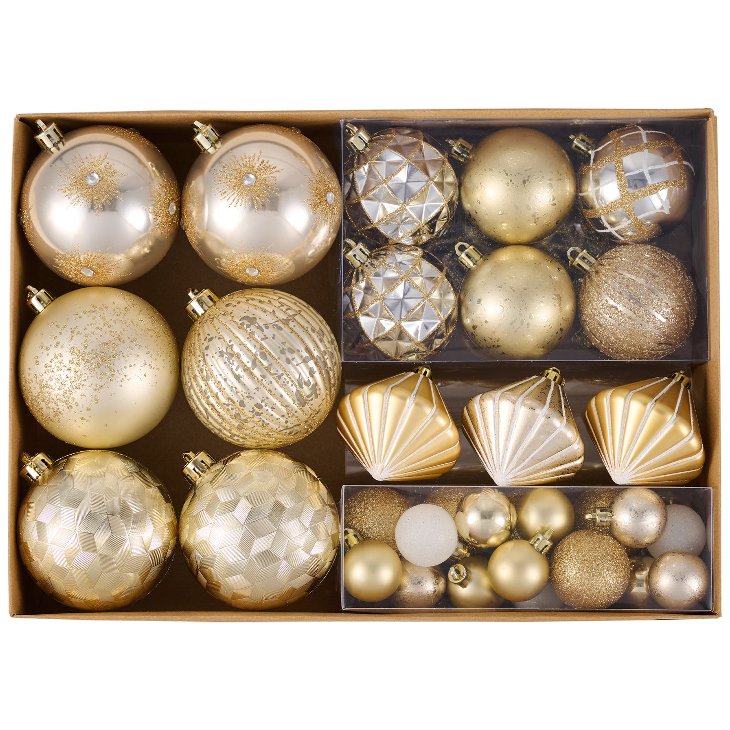 DecorbyHannah 60ct White Gold Christmas Tree Decorations Ornaments Set