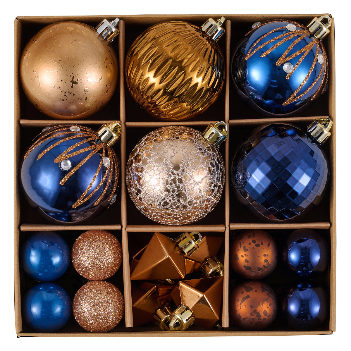 DecorbyHannah 28ct Christmas Tree Decorations Blue Copper Ball Ornament Set