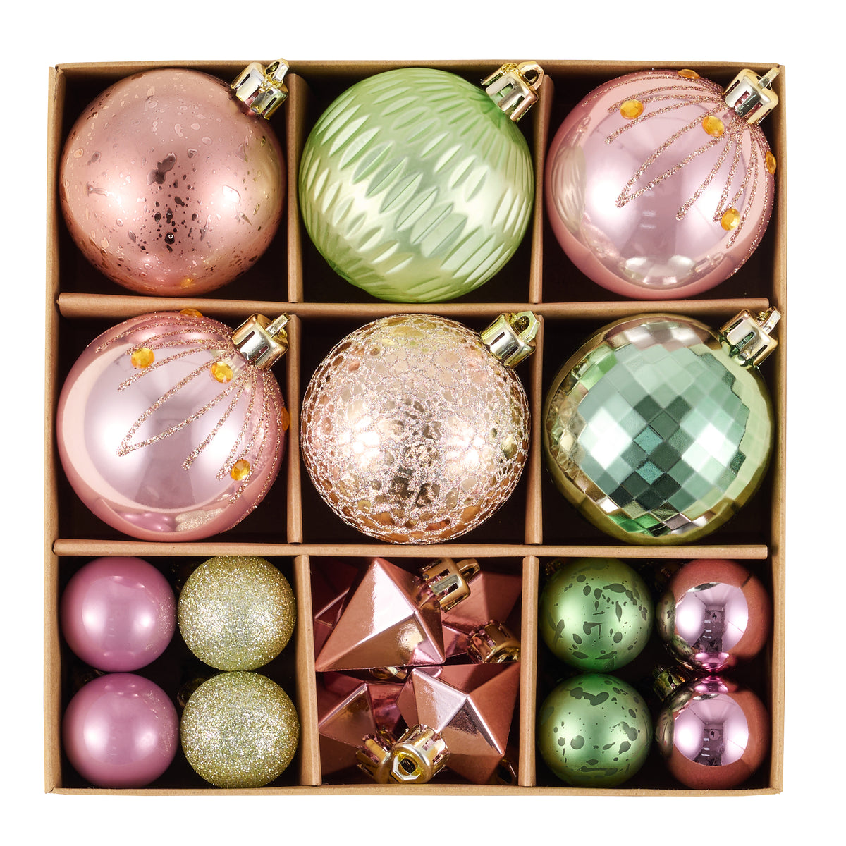 DecorbyHannah 28ct Christmas Tree Decorations Pink Green Ball Ornaments Set