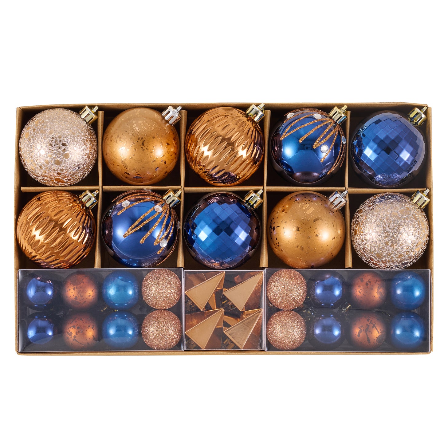 DecorbyHannah 50ct Christmas Tree Decorations Blue Copper Ball Ornament Set