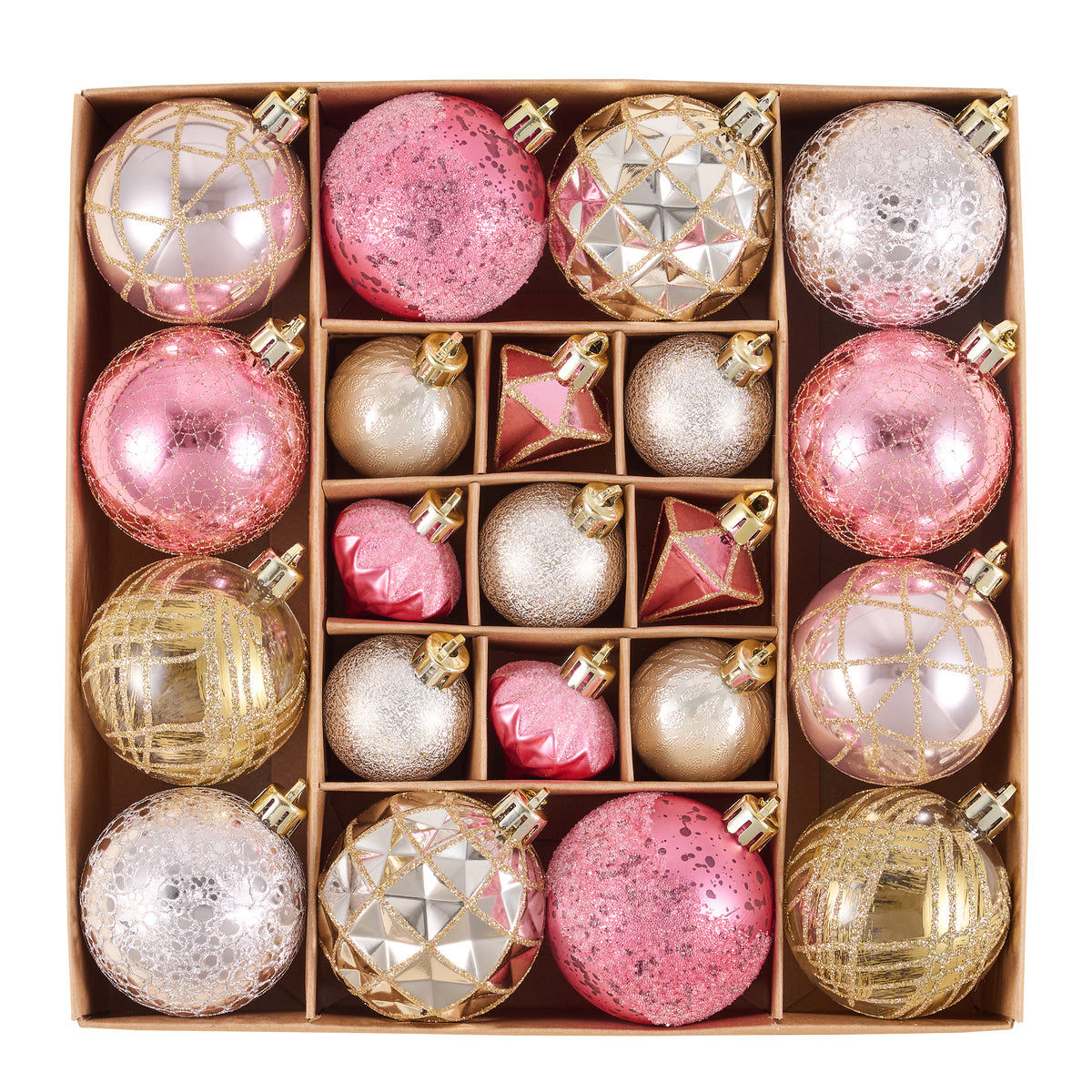 DecorbyHannah 50ct Pink Gold Christmas Ornaments Set Tree Decorations