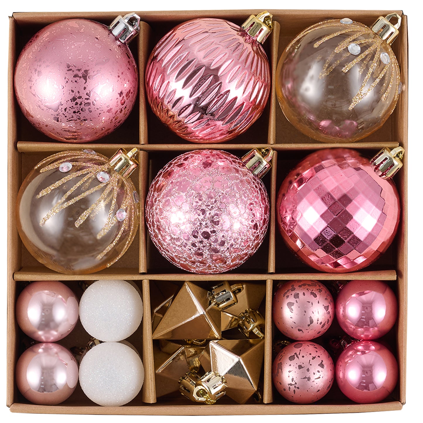 DecorbyHannah 28ct Christmas Tree Decorations Pink Gold Ball Ornaments Set