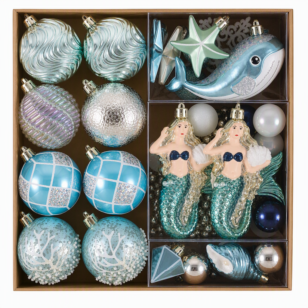 DecorbyHannah 45ct Aqua Ocean Christmas Tree Decorations Ball Ornaments Set