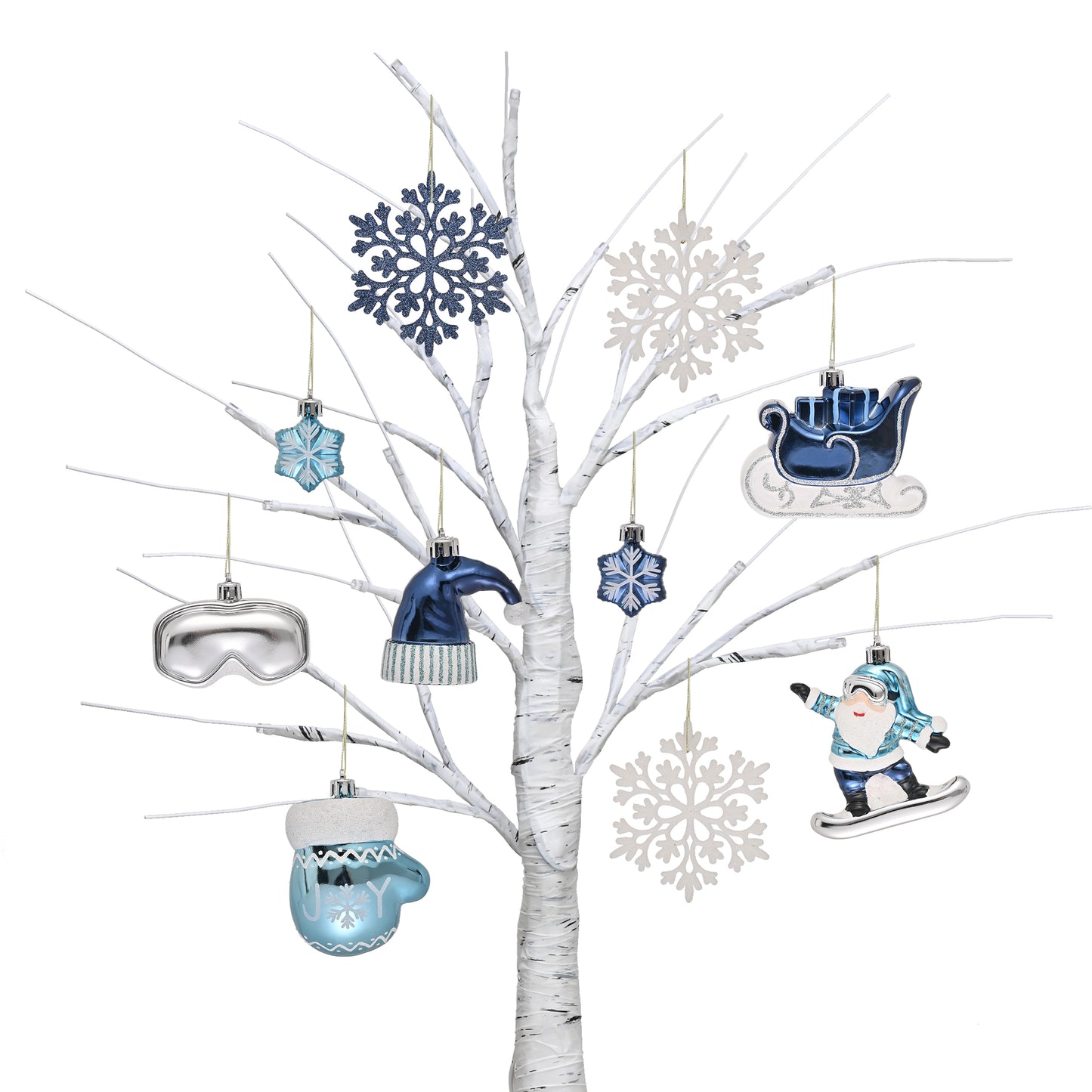 DecorbyHannah 10ct Blue White Ski Christmas Tree Ornaments Set Decorations