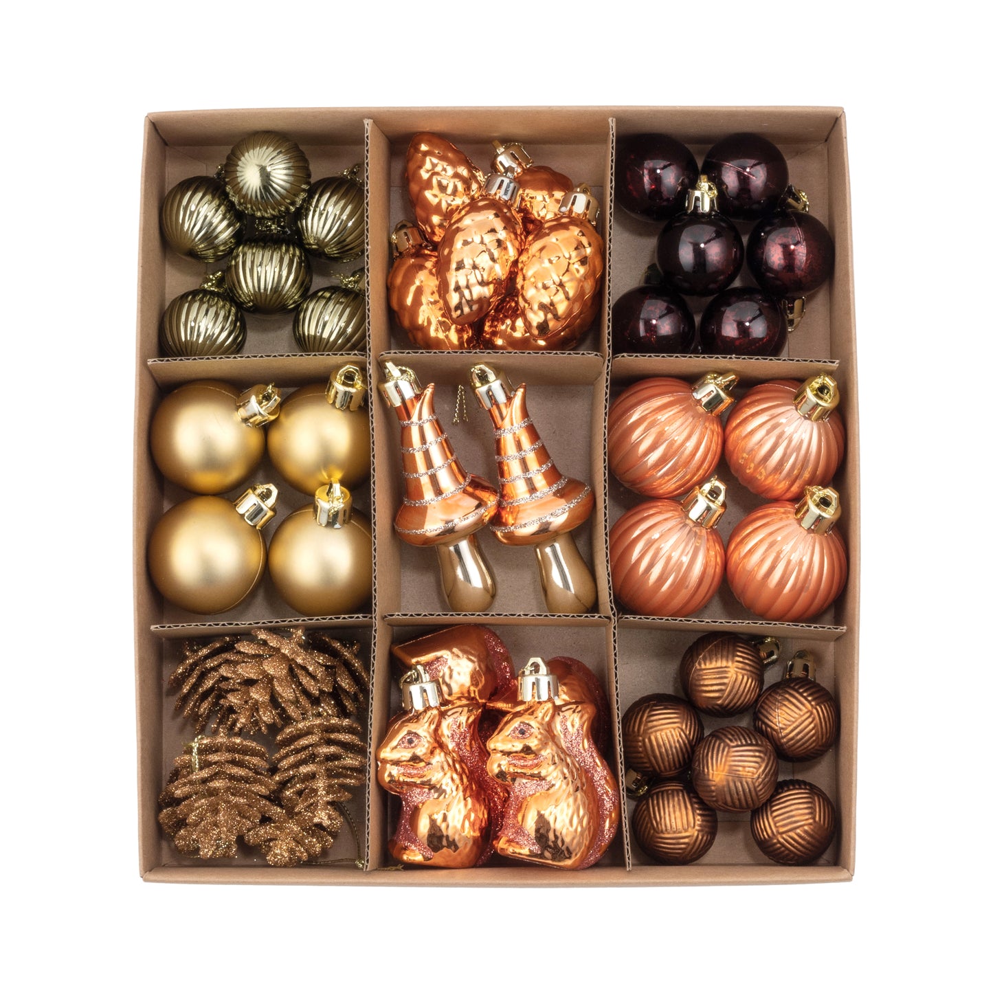DECORBYHANNAH Fall Ornaments Decorations for Home, 45ct Gold Copper Christmas Tree Ornaments, Mini Shatterproof Hanging Ornament for Tree for Autumn Harvest Thanksgiving Indoor Home Decor, Orange