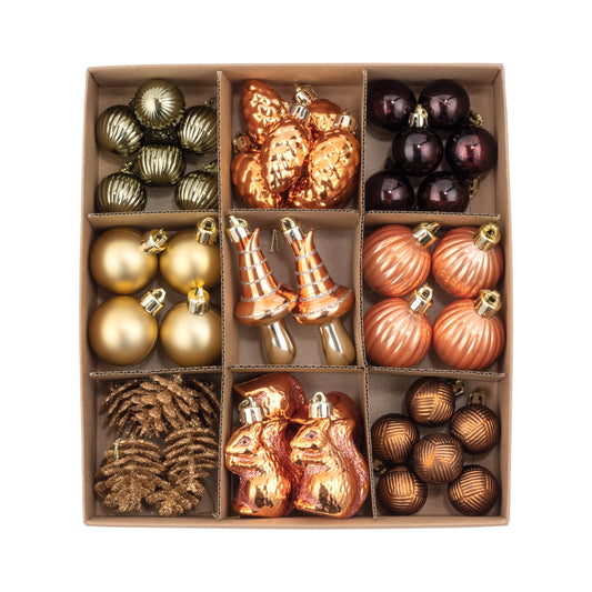 DECORBYHANNAH Fall Ornaments Decorations for Home, 45ct Gold Copper Christmas Tree Ornaments, Mini Shatterproof Hanging Ornament for Tree for Autumn Harvest Thanksgiving Indoor Home Decor, Orange