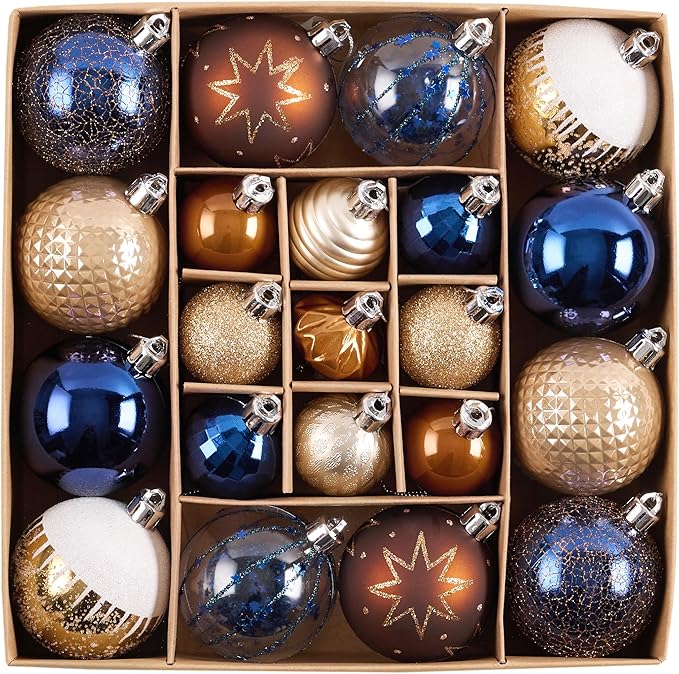 DecorbyHannah Christmas Ornaments Decorations,21ct Blue Copper Christmas Tree Ornaments Set, Shatterproof Decorative Hanging Ball Ornaments for Christmas Tree, Xmas Ornaments Bulk for Table Decor