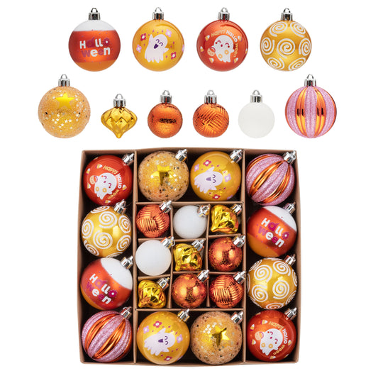 DecorbyHannah Halloween Ornaments for Small Tree, 21ct Pink Orange Cute Halloween Tree Ornaments Decorations, Shatterproof Decorative Hanging Plastic Ball for Indoor Home Table Decor for Kid's Party