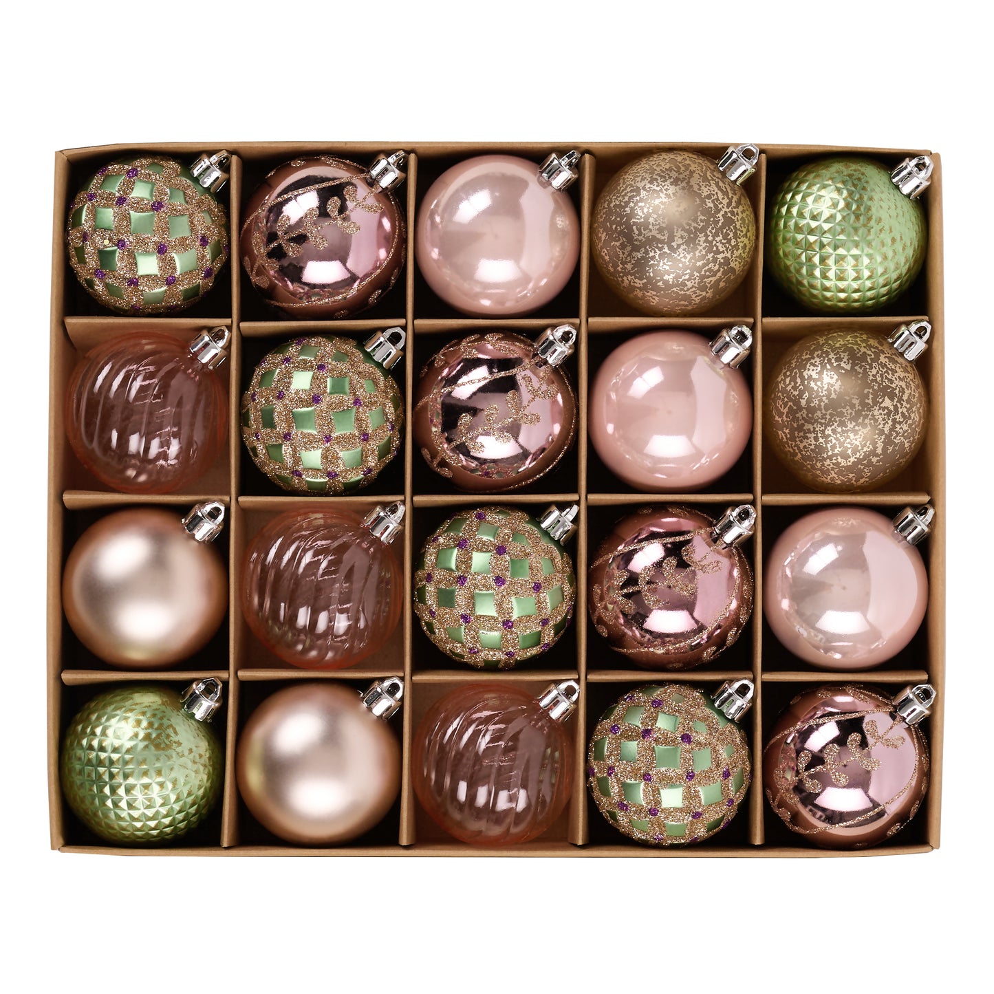 DecorbyHannah Pink Green Christmas Ornaments, 20ct 2.36 inch Shatterproof Pastel Christmas Tree Decorations, Decorative Hanging Ball Bulk for Xmas Home Party Holiday Table Decor
