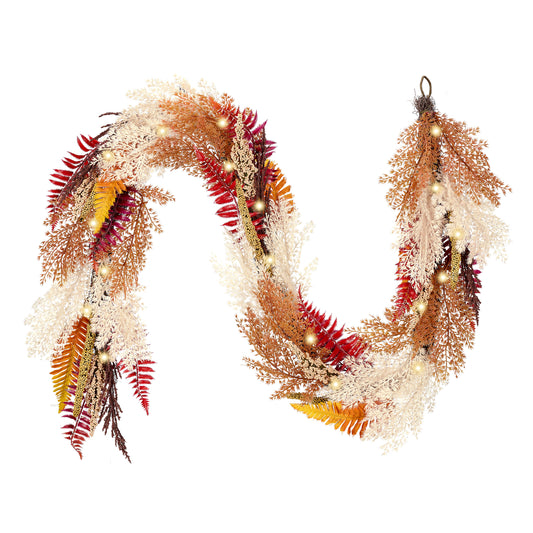 DecorbyHannah Thanksgiving Garland with Lights, 6 ft Artificial Fall Leaves Garland for Front Door for Mantle Table Fireplace Backdrop Wall Outdoor Decor