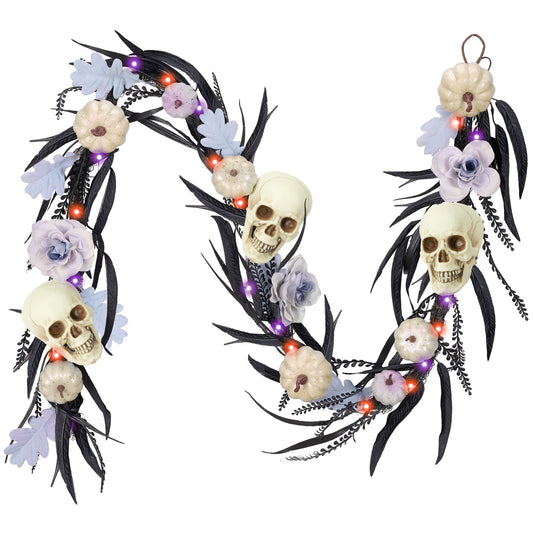DecorbyHannah Gothic Christmas Decor with Lights, 6 ft Artificial Gothic Christmas Decorations with Skull Rose Pumpkin for Mantle Table Fireplace Backdrop Wall Outdoor Home Party Decor