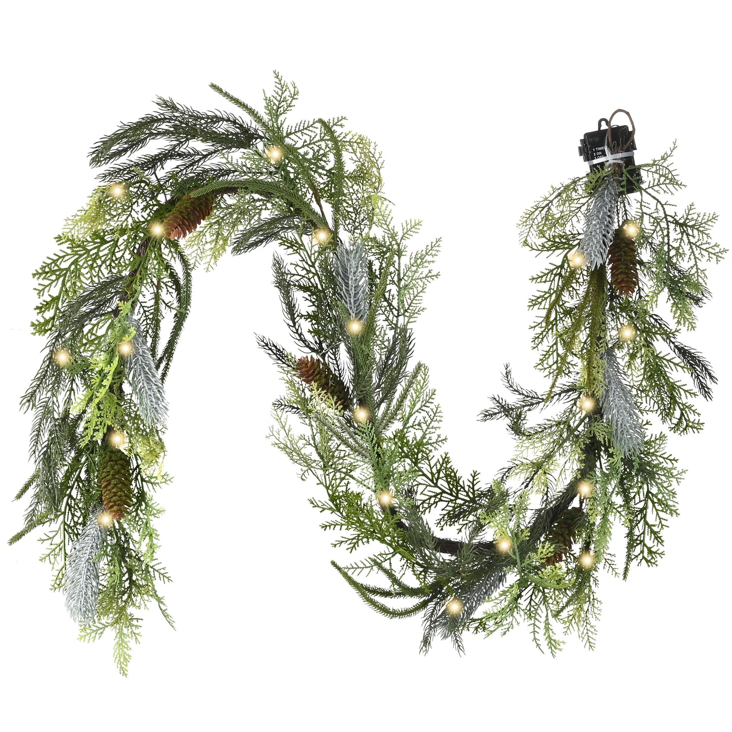 DecorbyHannah Christmas Garland with Lights, 6Ft Prelit Real Touch Artificial Norfolk Pine Cedar Evergreen Garland for Mantle, Lighted Xmas Garlands for Stairs Railing Fireplace Table Outdoor Decor