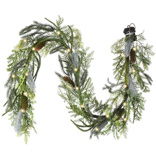DecorbyHannah Christmas Garland with Lights, 6Ft Prelit Real Touch Artificial Norfolk Pine Cedar Evergreen Garland for Mantle, Lighted Xmas Garlands for Stairs Railing Fireplace Table Outdoor Decor