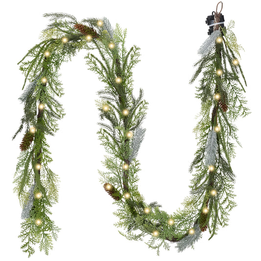 DecorbyHannah Christmas Garland with Lights, 9Ft Prelit Real Touch Artificial Norfolk Pine Cedar Evergreen Garland for Mantle, Lighted Xmas Garlands for Stairs Railing Fireplace Table Outdoor Decor