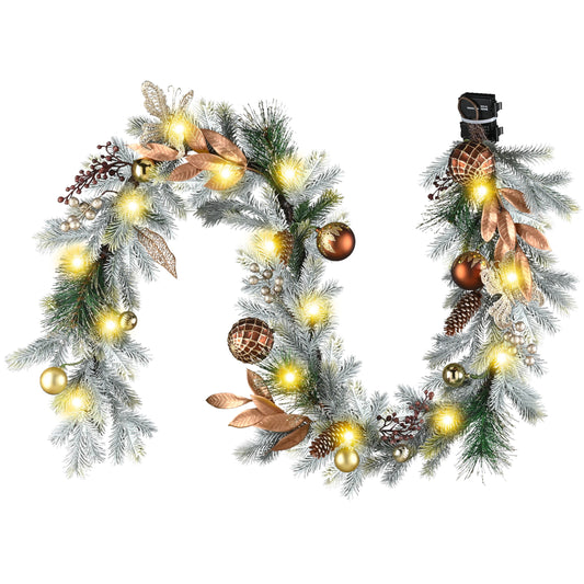 DecorbyHannah Christmas Garland with Lights, 6Ft Prelit Christmas Garland for Mantle, Stairs Railing and Fireplace, Lighted Xmas Real Touch Norfolk Pine Garlands with Ornaments for Outdoor Decor