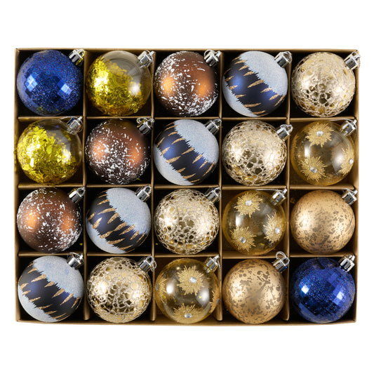 DecorbyHannah Blue Copper Gold Christmas Ornaments, 20ct 2.36 inch Ball Ornaments for Christmas Tree Decorations, Shatterproof Plastic Decorative Hanging Balls Bulk for Xmas Party Holiday Table Decor
