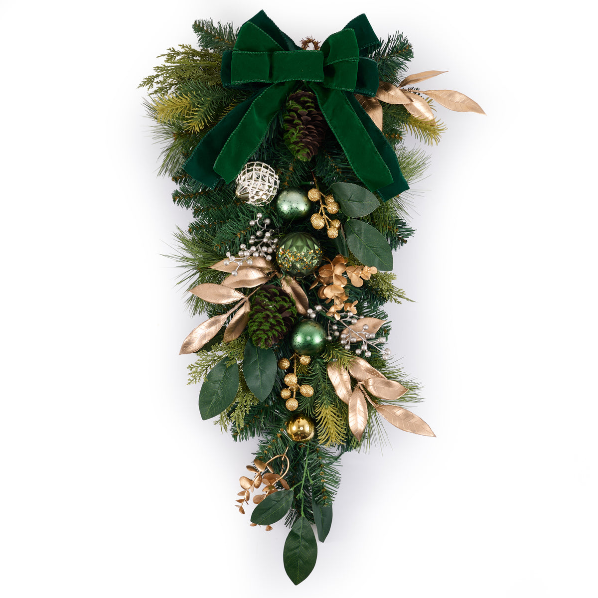 DecorbyHannah 24" Christmas Teardrop Swag Decorations with Lights for Door
