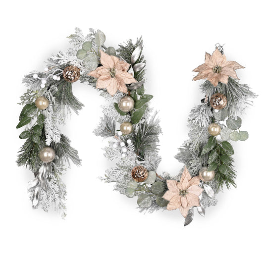 DecorbyHannah 6ft Pre-Lit Champagne Christmas Garland for Mantle with Light