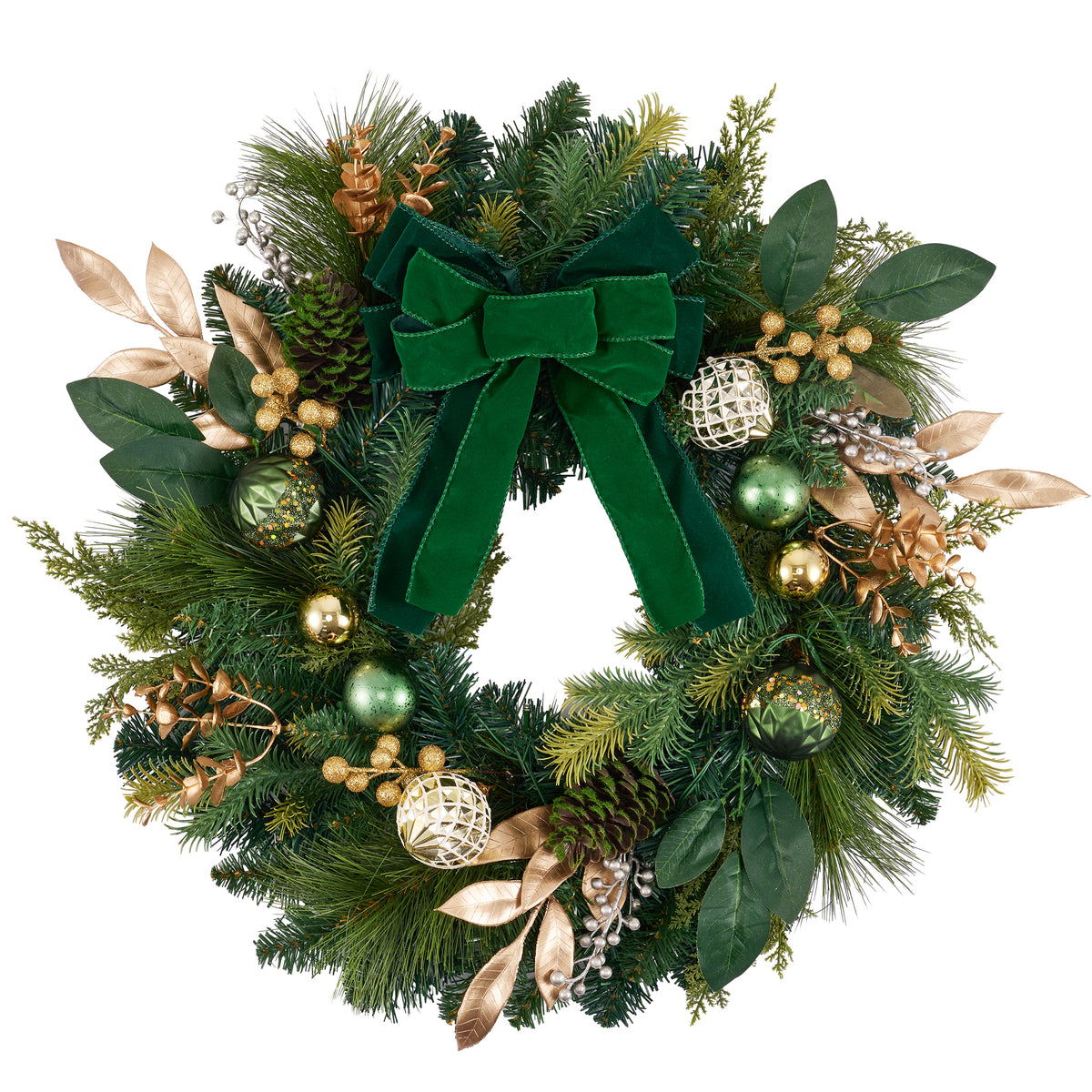 DecorbyHannah 20" Green Bow Christmas Wreath with Lights for Front Door