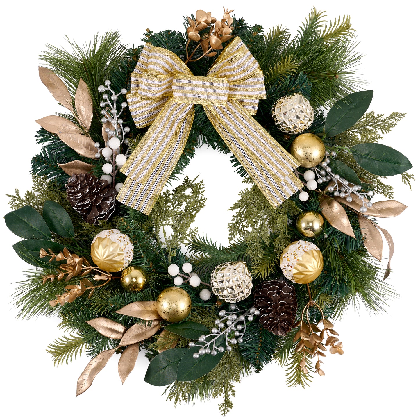 DecorbyHannah 20" Prelit Christmas Wreath for Front Door with Light (Gold)