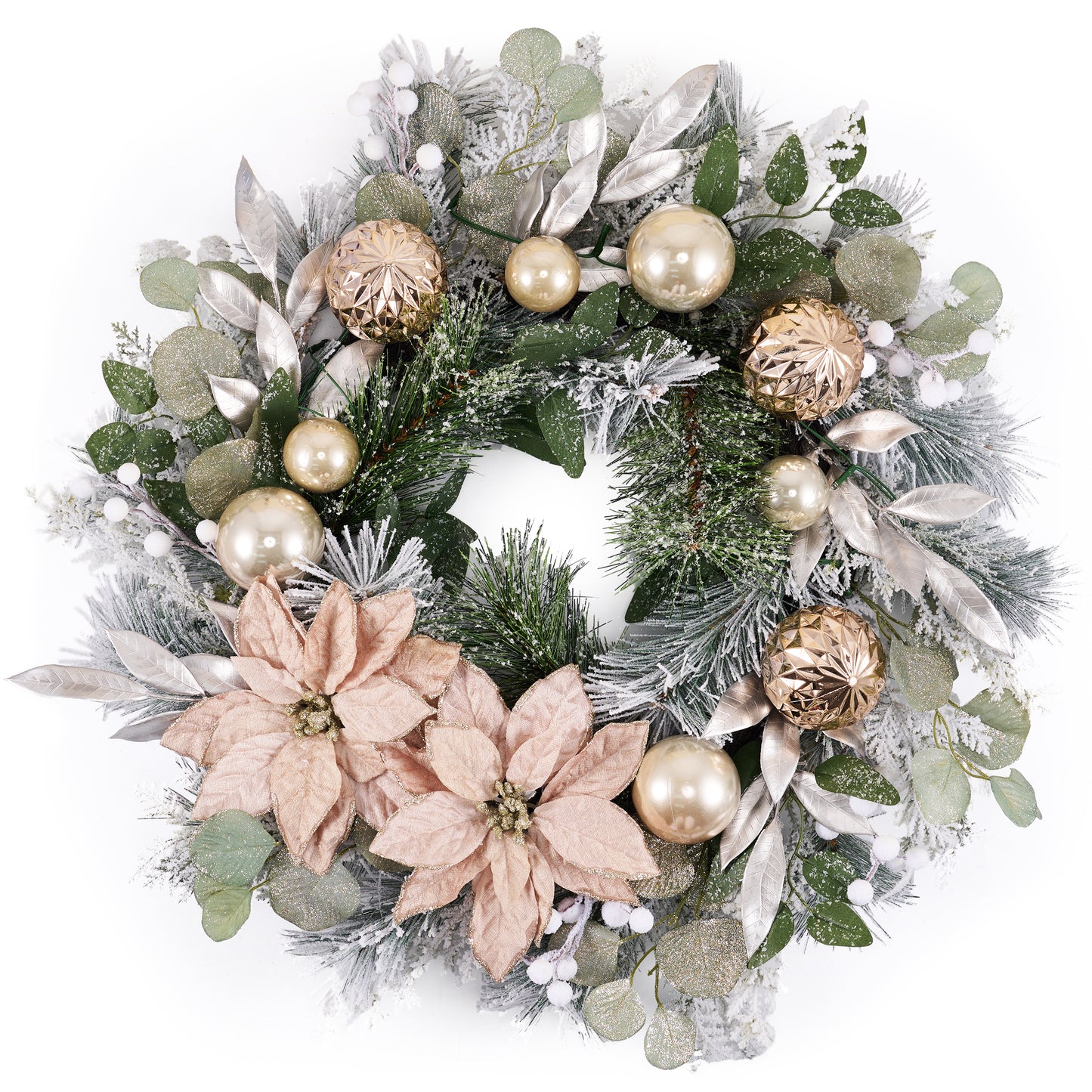 DecorbyHannah 24" Pre-Lit  Christmas Wreath for Front Door with Lights