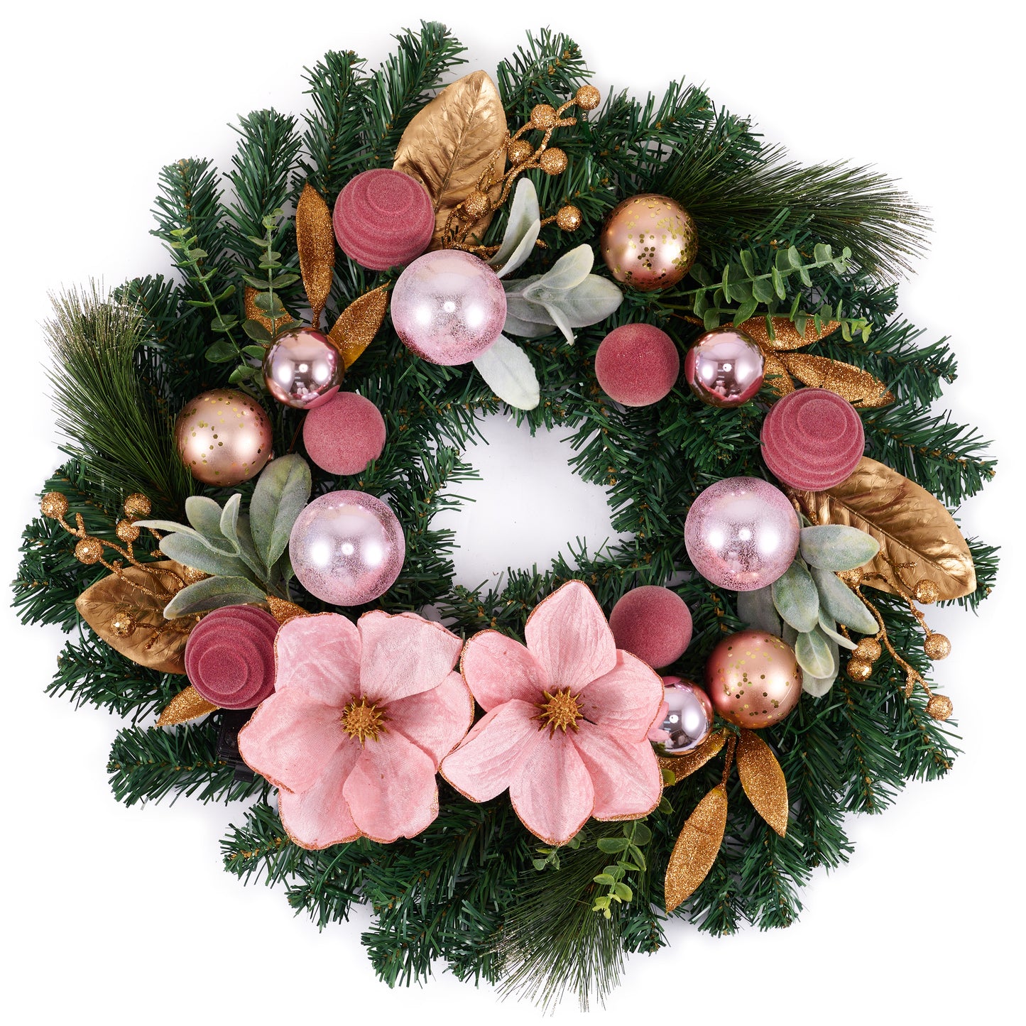 DecorbyHannah 24" Magnolia Christmas Wreath for Front Door with Lights