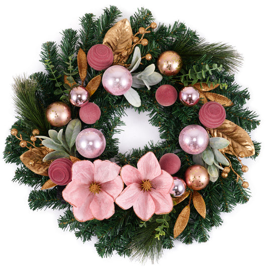 DecorbyHannah 24" Magnolia Christmas Wreath for Front Door with Lights