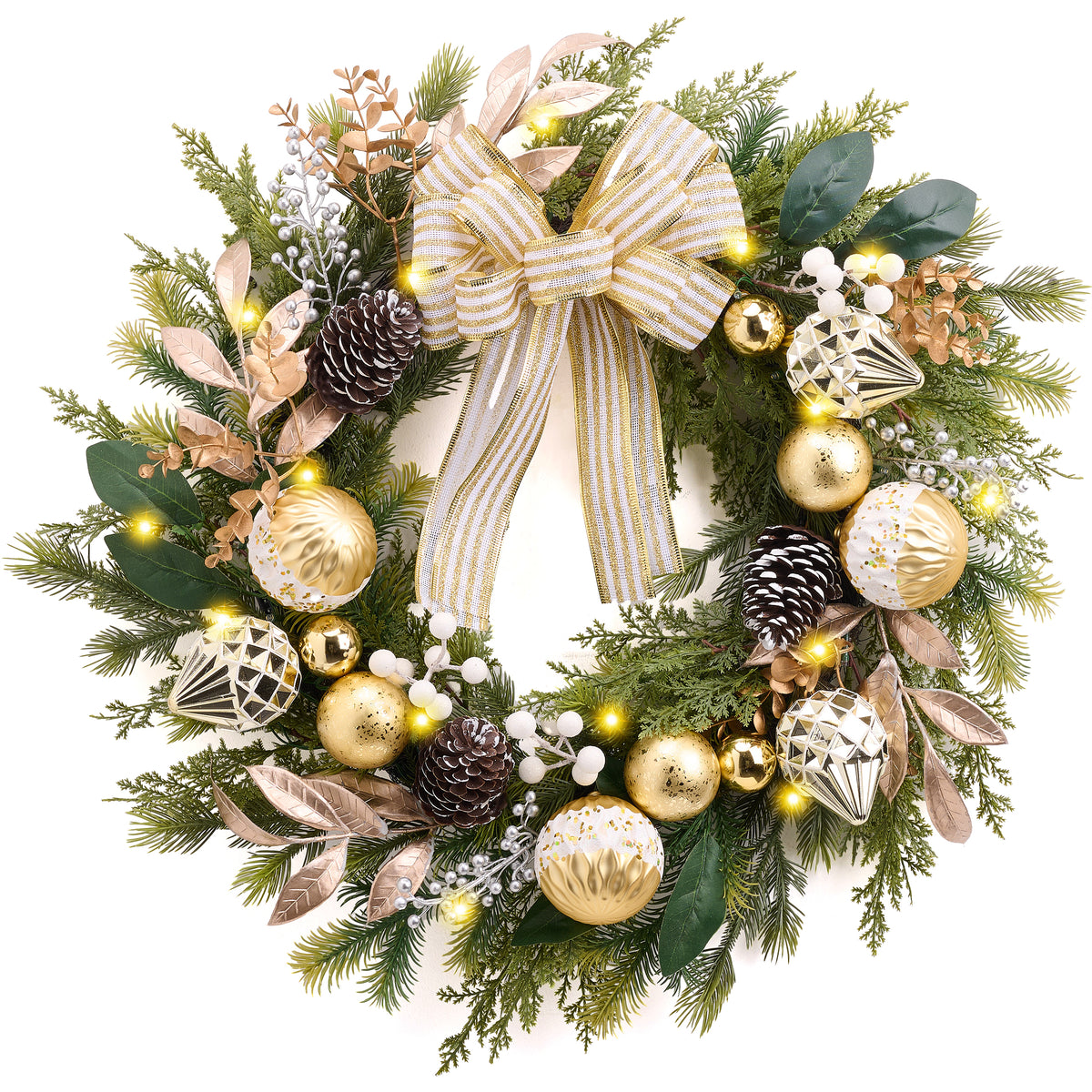 DecorbyHannah 24" Pre-Lit Christmas Wreath for Front Door with Lights ...