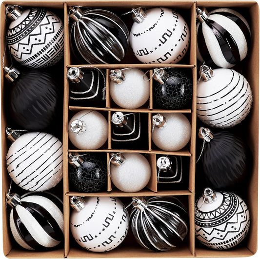 DecorbyHannah 21ct Black and White Christmas Ornaments Set Tree Decorations