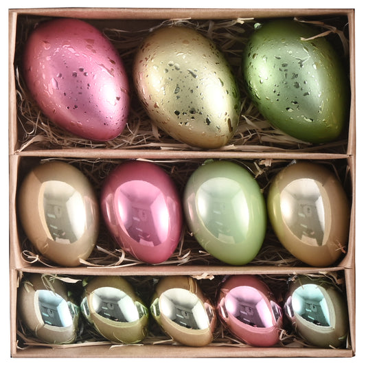 DecorbyHannah Easter Eggs Tree Decorations, 12ct Small Colorful Pastel Easter Tree Ornaments for Basket, Electroplating Shatterproof Plastic Decor for Vase Fillers Spring Home Party Outdoor Garden