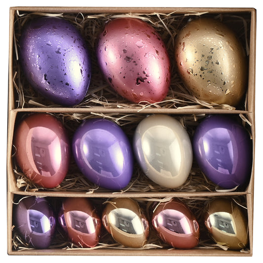 DecorbyHannah Easter Eggs Tree Decorations, 12ct Small Purple Pink Beige Easter Tree Ornaments for Basket, Electroplating Shatterproof Plastic Decor for Vase Fillers Spring Home Party Outdoor Garden