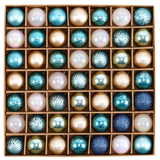 DecorbyHannah Summer Ornaments for Tree, 49ct Shatterproof Ball Ornaments for Christmas in July Tree Decorations, 1.18 Inch Teal Aqua Blue Ocean Themed Nautical Beach Coastal Decor for Tropical Party