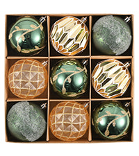 DecorbyHannah 3.15 inch Christmas Ornaments Set Tree Decorations Green Gold