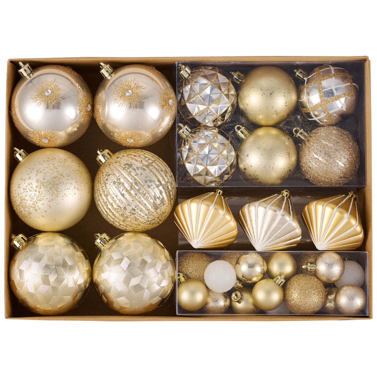 DecorbyHannah 60ct White Gold Christmas Tree Decorations Ornaments Set