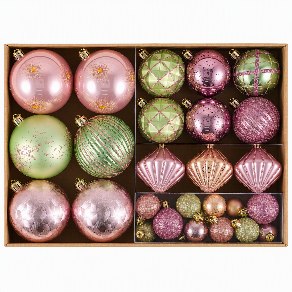 DecorbyHannah 60ct Pink Green Gold Christmas Tree Decorations Ornaments Set