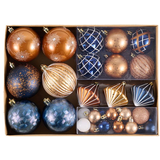 DecorbyHannah Christmas Ornaments Set, 60ct Shatterproof Blue Copper Gold Christmas Ornaments for Xmas Tree, Assorted Decorative Hanging Plastic Ball Bulk for Xmas Home Party Decor