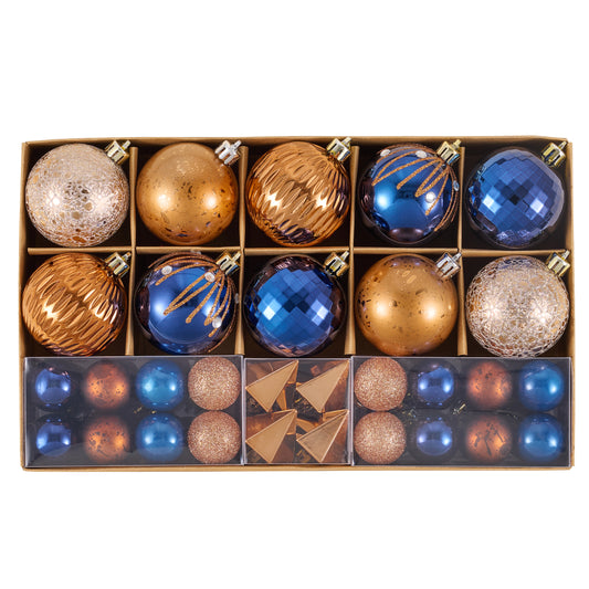 DecorbyHannah 50ct Christmas Tree Decorations Blue Copper Ball Ornament Set