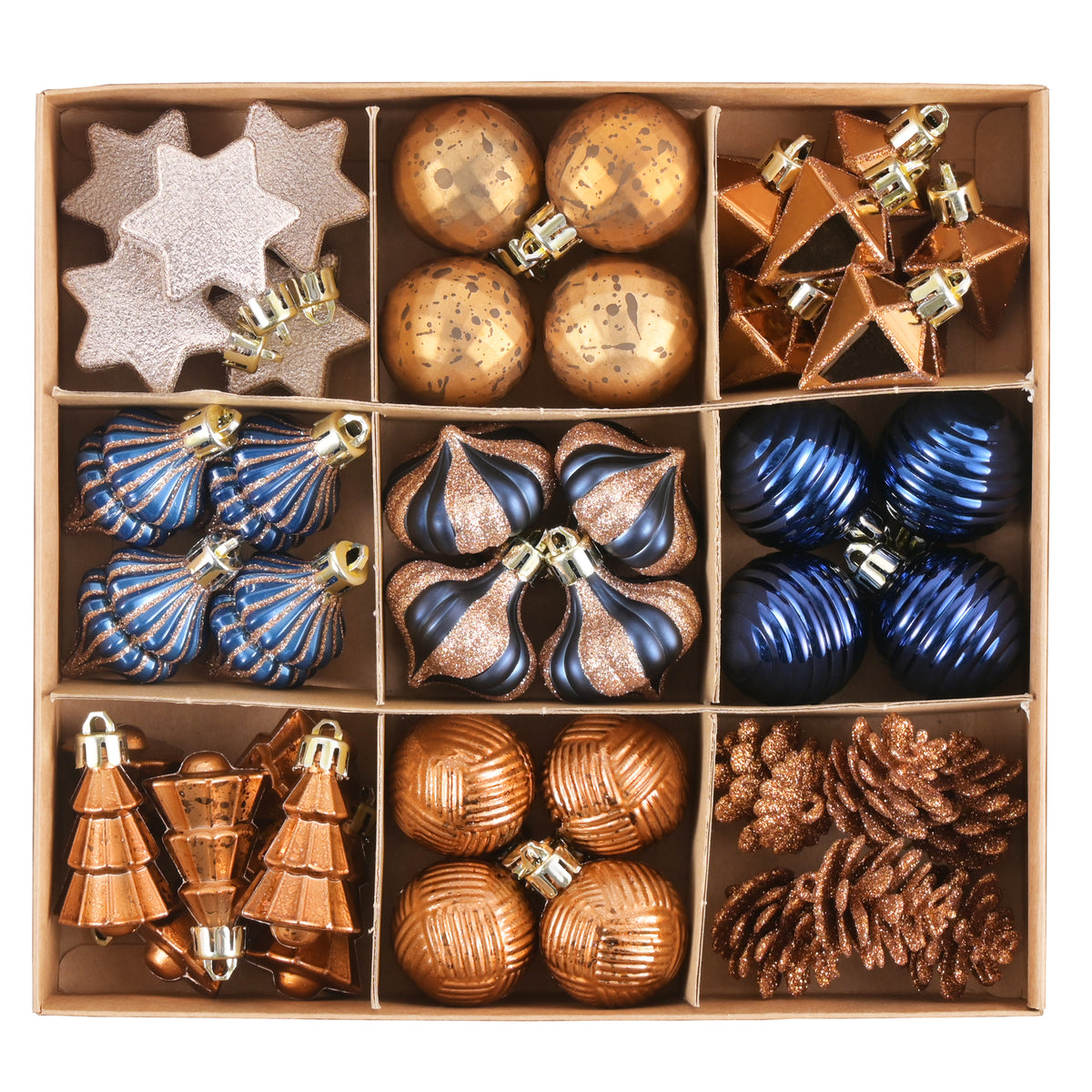 DecobyHannah 45ct Blue Copper Mini Christmas Tree Decorations Ornaments Set