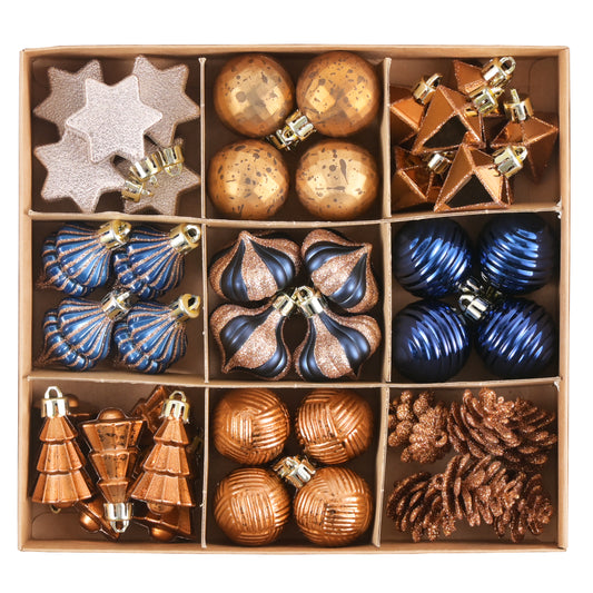 DecobyHannah 45ct Blue Copper Mini Christmas Tree Decorations Ornaments Set