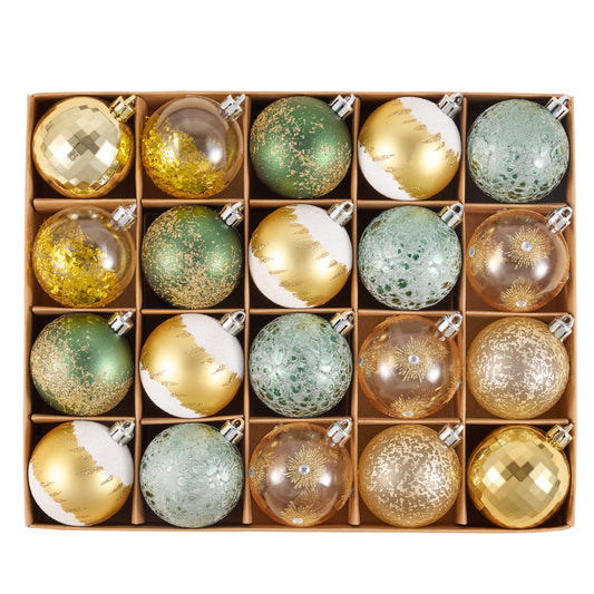 DecorbyHannah Green Gold Christmas Ornaments, 20ct 2.36 inch Ball Ornaments for Christmas Tree Decorations, Shatterproof Plastic Decorative Hanging Balls Bulk for Xmas Home Party Holiday Table Decor