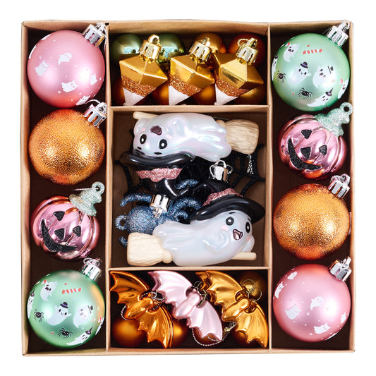 DecorbyHannah Cute Halloween Ornaments for Tree Decorations, 40ct Ghost Witch Hat Bat Spider Web Pumpkin Tree Ornaments Set, Shatterproof Spooky Halloween Decor Hanging Ball for Home Indoor Party