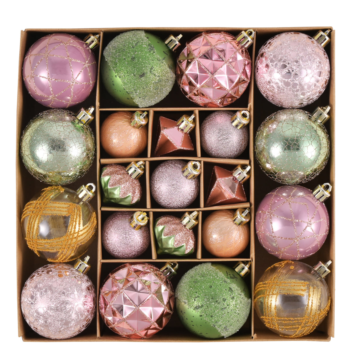 DecorbyHannah 50ct Pink Green Gold Christmas Ornaments Set Tree Decorations