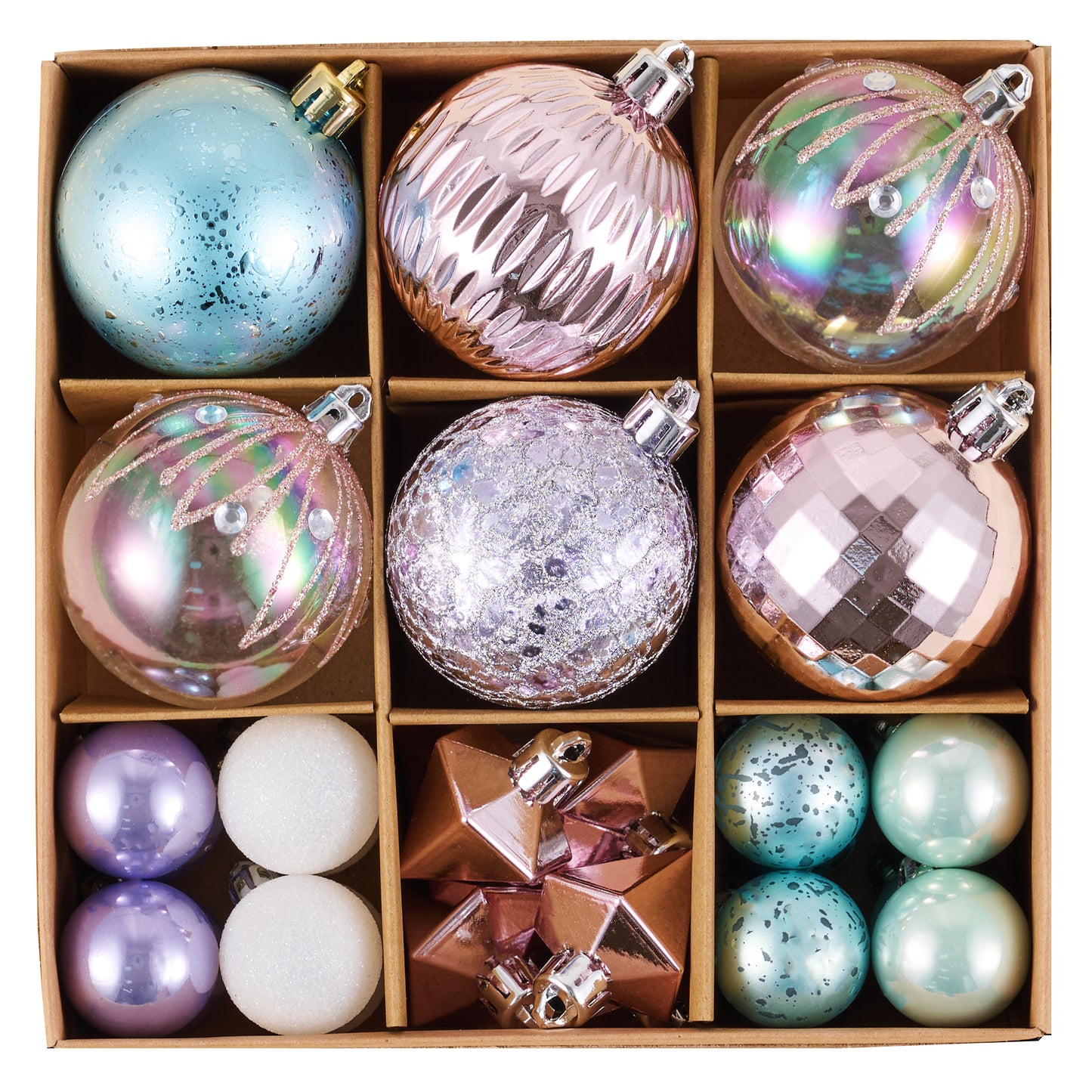 DecorbyHannah 28ct Christmas Tree Decorations Pink Blue Ball Ornaments Set
